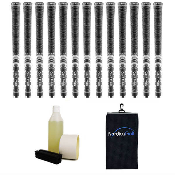 Golf Pride New Decade MultiCompound MCC Midsize Black - kit de 13 grips, caoutchouc pour étau, solvant, adhésif et serviette.