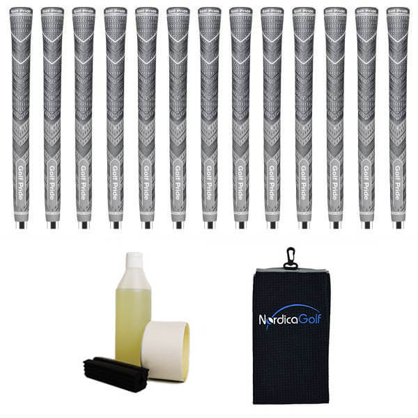 Golf Pride New Decade MultiCompound MCC Plus4 Midsize Gris - kit de 13 grips, caoutchouc pour étau, solvant, adhésif et serviette.