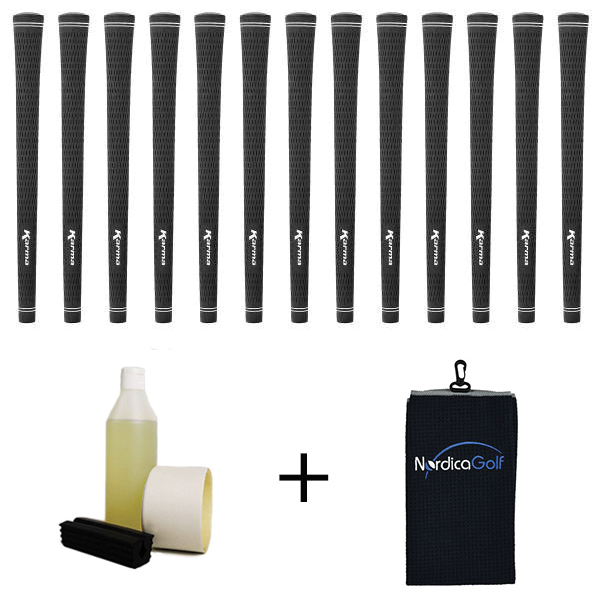 Karma Black Velvet - kit de 13 grips, caoutchouc pour étau, solvant, adhésif et serviette.