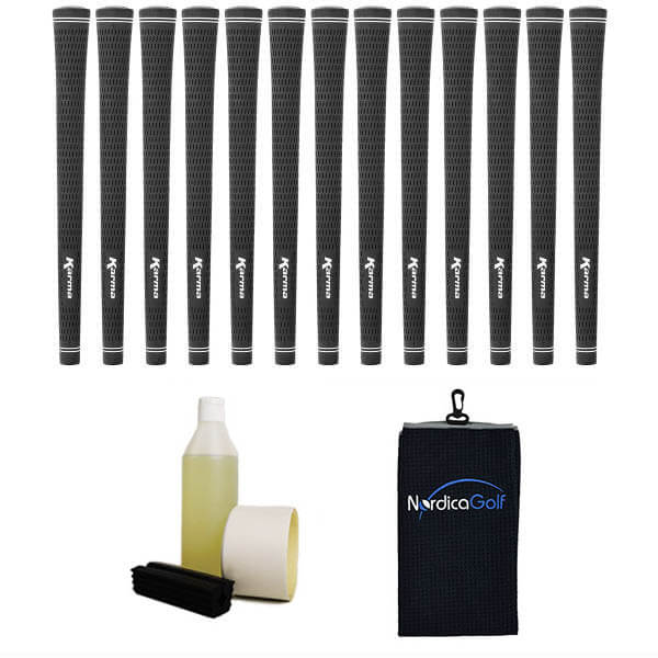 Karma Black Velvet Midsize - kit de 13 grips, caoutchouc pour étau, solvant, adhésif et serviette.