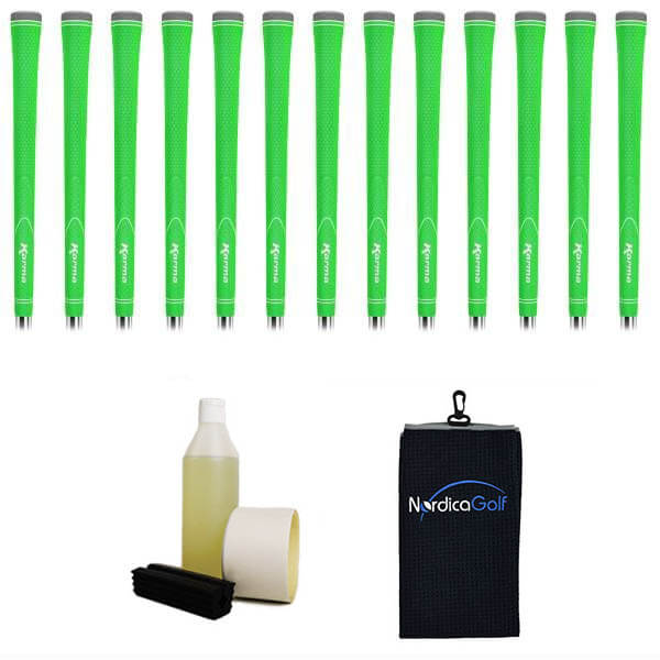 Karma Neion II Green - kit de 13 grips, caoutchouc pour étau, solvant, adhésif et serviette.