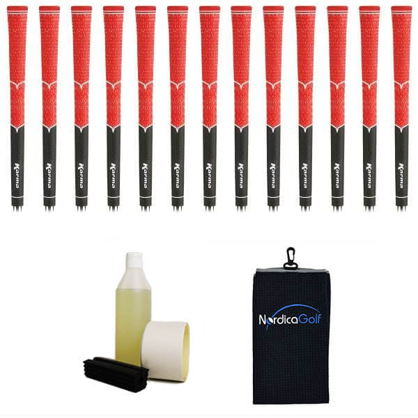 Karma V-Cord Black/Red - kit de 13 grips, caoutchouc pour étau, solvant, adhésif et serviette.
