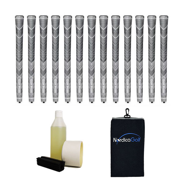 Golf Pride New Decade MultiCompound MCC Plus4 Undersize Gray 0.580" - kit de 13 grips, caoutchouc pour étau, solvant, adhésif et serviette.