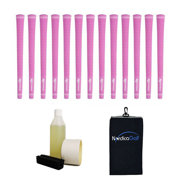 Karma Pink Velvet Undersize 0.560" - kit de 13 grips, caoutchouc pour étau, solvant, adhésif et serviette.