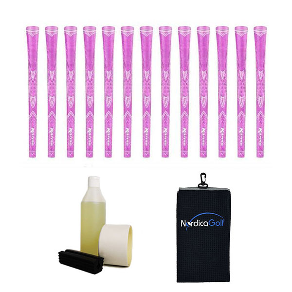 Karma Sparkle Undersize Pink 0.560" - kit de 13 grips, caoutchouc pour étau, solvant, adhésif et serviette.
