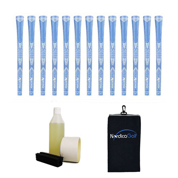 Karma Sparkle Undersize Light Blue 0.560" - kit de 13 grips, caoutchouc pour étau, solvant, adhésif et serviette.