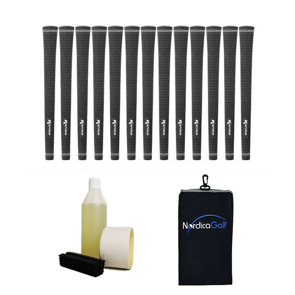 Karma Black Velvet Jumbo - kit de 13 grips, caoutchouc pour étau, solvant, adhésif et serviette.