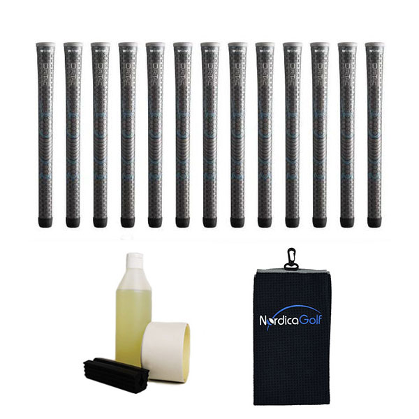 Winn DriTac Undersize Grey 0.590" - kit de 13 grips, caoutchouc pour étau, solvant, adhésif et serviette.