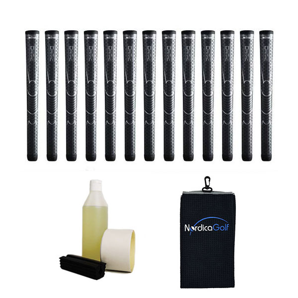 Winn DriTac Jumbo Dark Grey - kit de 13 grips, caoutchouc pour étau, solvant, adhésif et serviette.