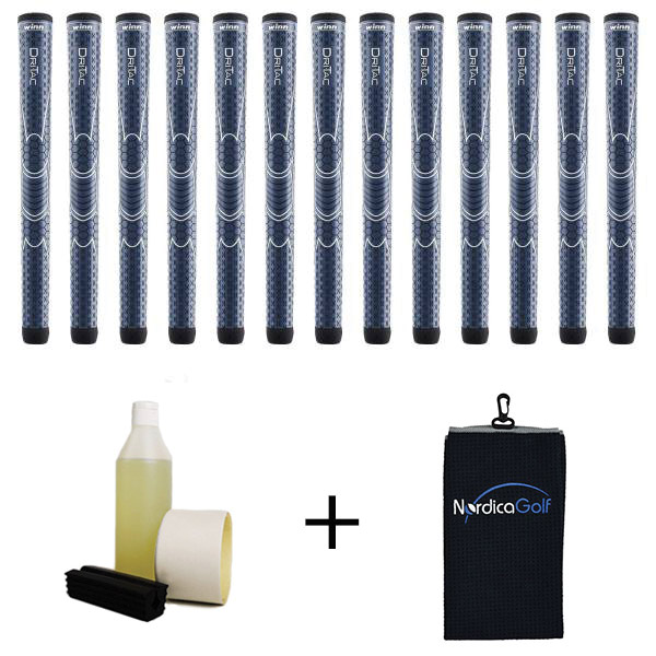 Winn DriTac Jumbo Navy Blue - kit de 13 grips, caoutchouc pour étau, solvant, adhésif et serviette.