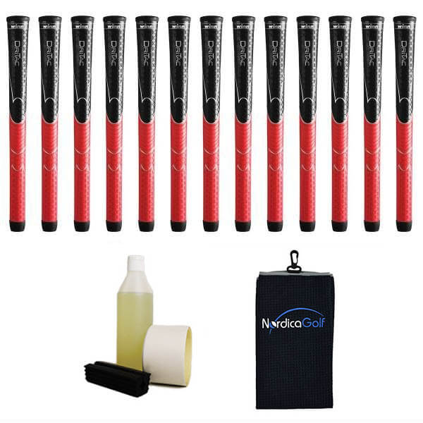 Winn DriTac Black/Red - kit de 13 grips, caoutchouc pour étau, solvant, adhésif et serviette.