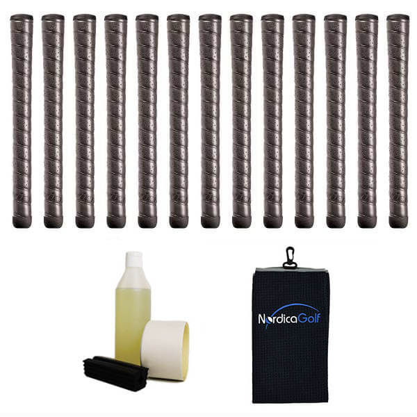 Winn Excel Soft Jumbo Black - kit de 13 grips, caoutchouc pour étau, solvant, adhésif et serviette.